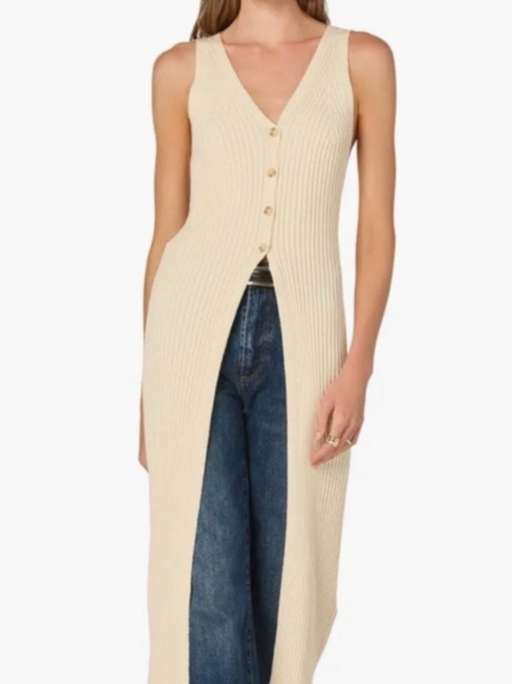 ASTR The Label Ribbed Sleeveless Long Cardigan Size Medium Cream - Picture 8 of 8